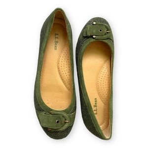 L.L. Bean Green Tweed Buckle accent Cushioned Slip on Ballet Flats